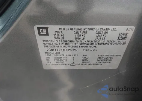 2013 Chevrolet Equinox 1Lt из США, поврежденный, VIN 2GNFLEEK1D6266253